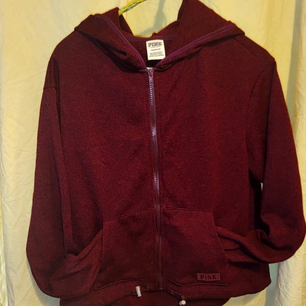VS Pink Full zip maroon hoodie